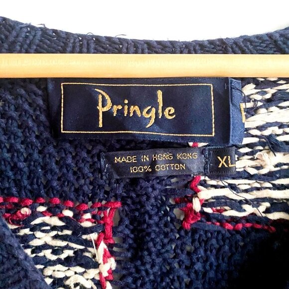 Vintage Pringle Blue Cotton Plaid Unique V Neck Pullover Hong Kong XL - Picture 3 of 6